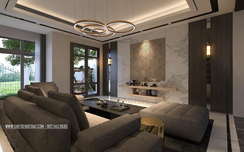 Trang trí nội thất phòng khách hiện đại, đẹp, sang trọng từ đồ nội thất cao cấp cùng cách bố trí độc đáo. Thiết kế nội thất phòng khách biệt thự