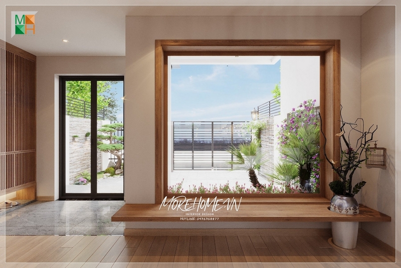 Không gian trong ngôi nhà được đón nhận bầu không khí và ánh sáng tự nhiên thông qua lớp cửa kính thoáng đãng.